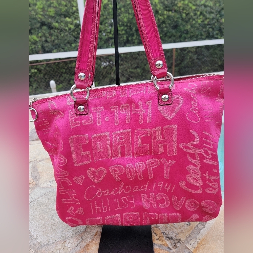 Coach Poppy Glam Tote Pink Story Patch Graffiti Print Canvas Limited Edition - Picture 7 of 15